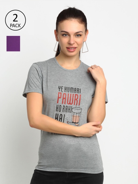 

VIMAL JONNEY Women Pack of 2 Typography Printed T-shirt, Grey