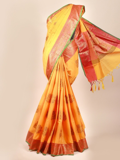 

Pothys Mustard & Red Ethnic Motifs Cotton Blend Saree