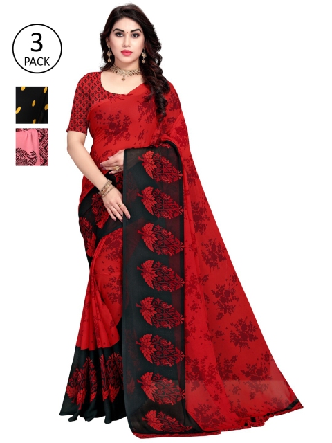

KALINI Multicoloured Set of 3 Poly Georgette Saree, Multi