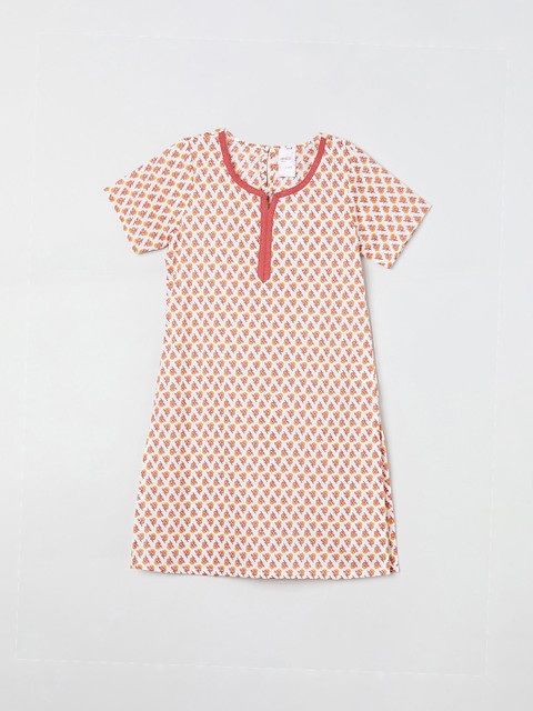 

max Girls Cream & Red Printed Kurta