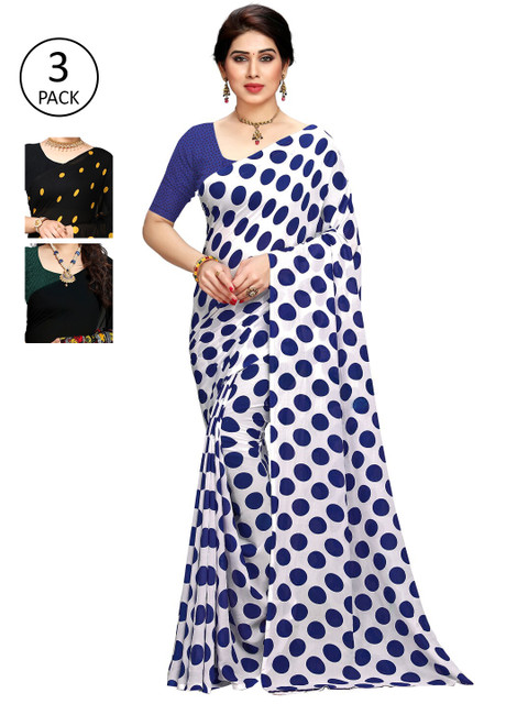 

KALINI Multicoloured Set of 3 Poly Georgette Saree, Multi