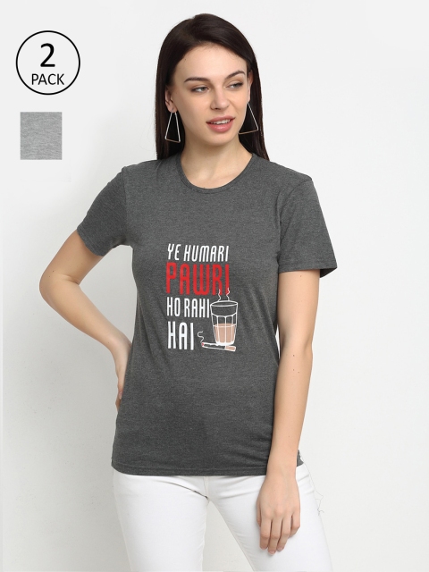 

VIMAL JONNEY Women Grey Printed T-shirt Pack Of 2