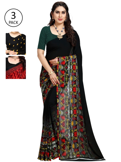 

KALINI Pack of 3 Yellow & Black Saree