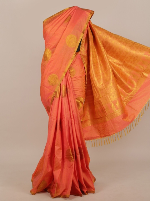 

Pothys Orange & Gold-Toned Ethnic Motifs Zari Art Silk Saree