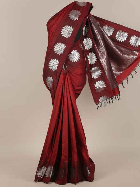 

Pothys Maroon & Silver-Toned Woven Design Zari Art Silk Saree
