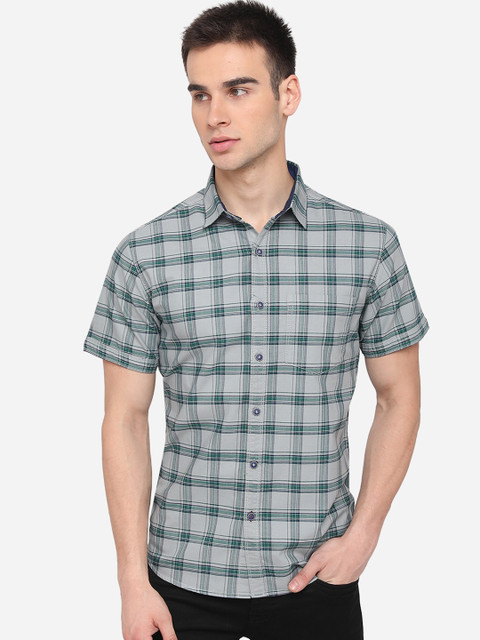 

Greenfibre Men Blue Slim Fit Checked Pure Cotton Casual Shirt
