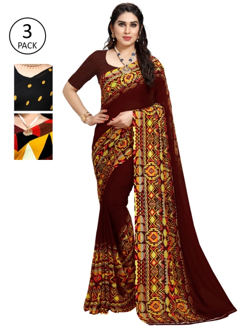 

KALINI Pack Of 3 Printed Sarees, Black
