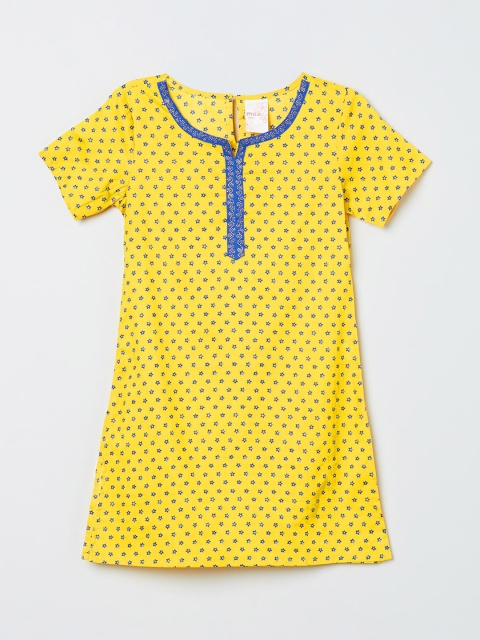 

max Girls Yellow Floral Printed Kurta