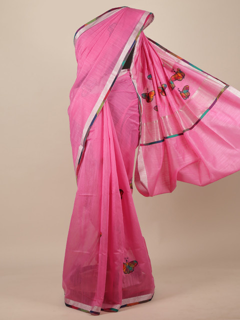 

Pothys Pink & Green Cotton Blend Saree