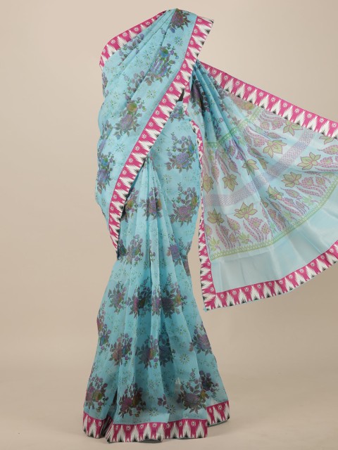 

Pothys Blue & Green Floral Pure Cotton Saree