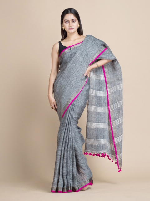 

Mitera Grey & Pink Pure Linen Saree