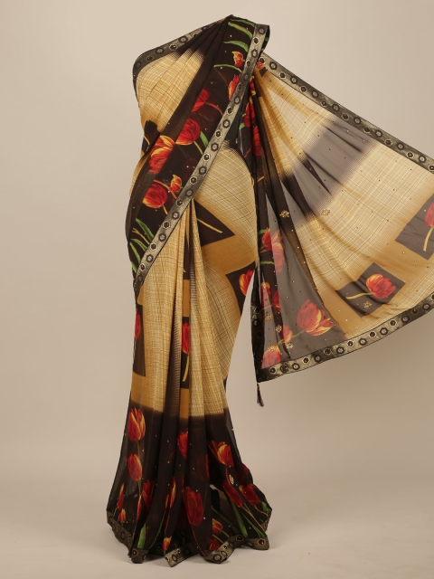 

Pothys Cream & Brown Floral Saree