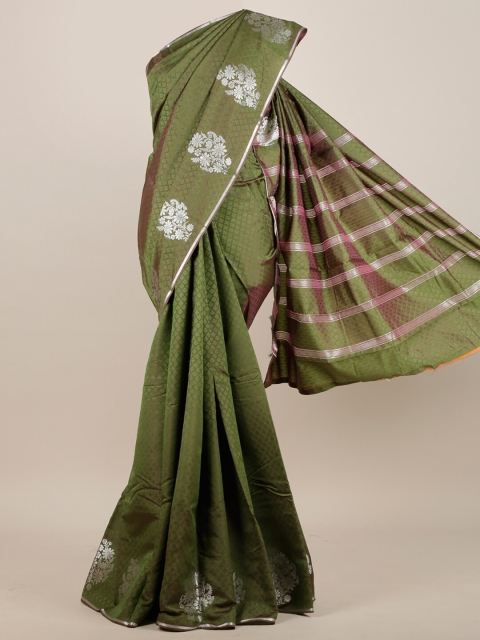 

Pothys Green & Silver-Toned Woven Design Zari Art Silk Saree