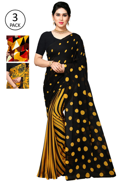 

KALINI Multicoloured Set of 3 Poly Georgette Saree, Multi
