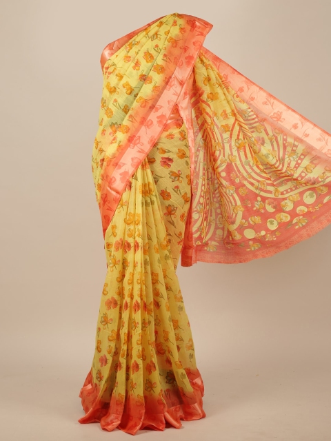

Pothys Yellow Floral Cotton Blend Saree