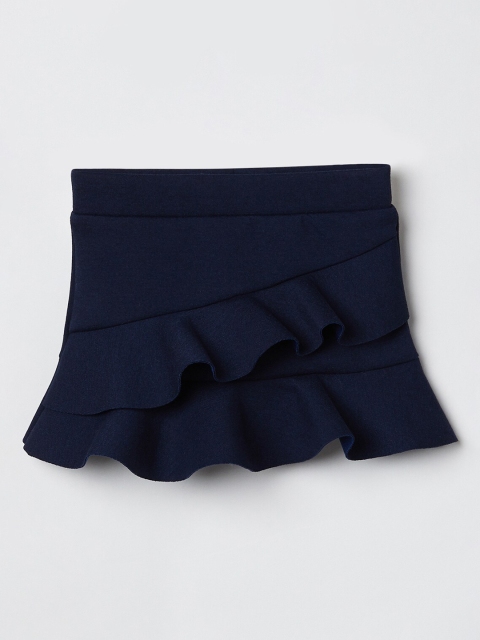 

max Girls Navy Blue Solid Trumpet Knee-Length Ruffle Skirt