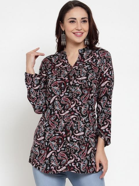 

Baani Creations Black Printed Mandarin Collar Regular Top