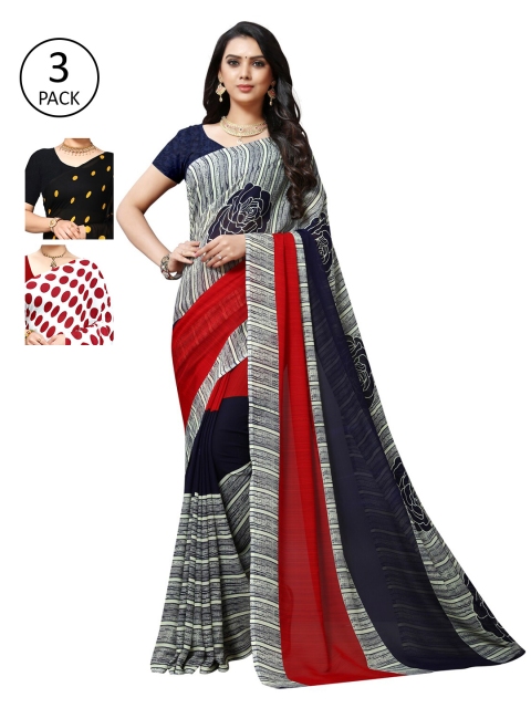 

KALINI Pack of 3 Printed Poly Georgette Saree, Multi