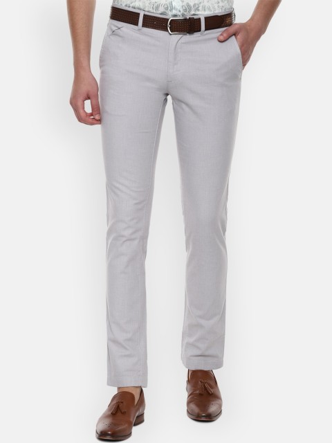 

V Dot Men Grey Textured Slim Fit Formal Trousers