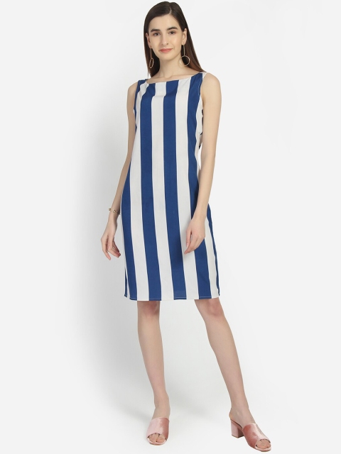 

Yaadleen Blue Striped Georgette A-Line Dress