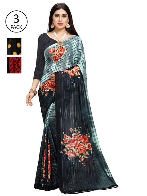 

KALINI Pack of 3 Yellow & Red Printed Saree, Grey