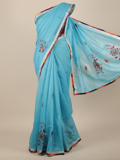

Pothys Blue & Pink Floral Cotton Blend Saree