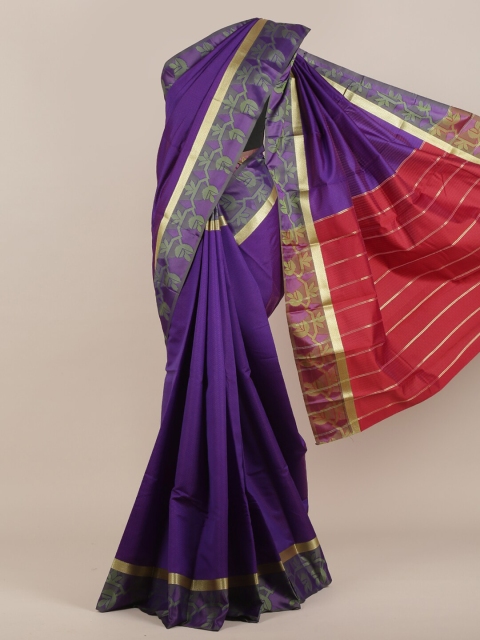 

Pothys Violet & Red Floral Zari Art Silk Saree