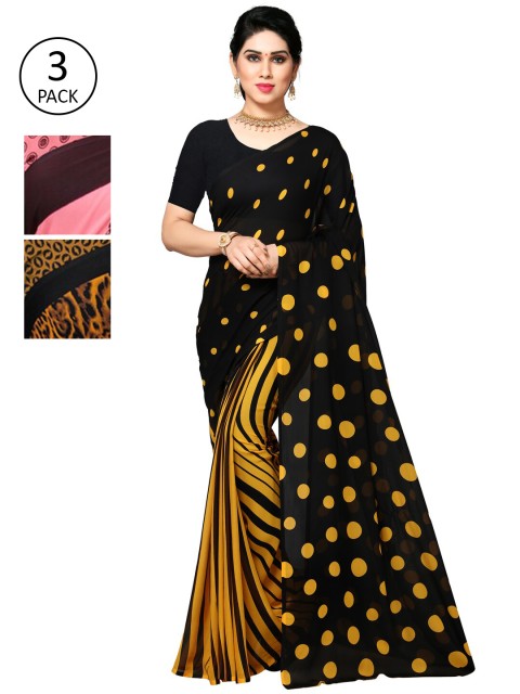 

KALINI Pack Of 3 Yellow & Pink Saree