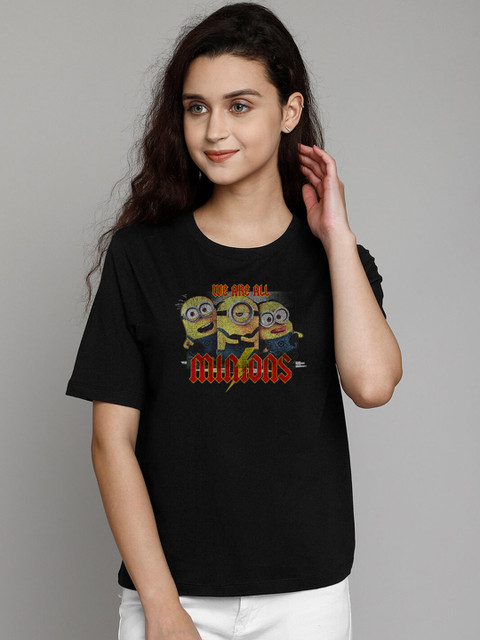 

Free Authority Women Black Cotton Minions Print Pure Cotton T-shirt