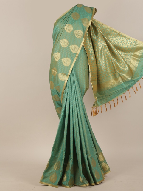 

Pothys Sea Green & Gold-Toned Ethnic Motifs Zari Art Silk Saree