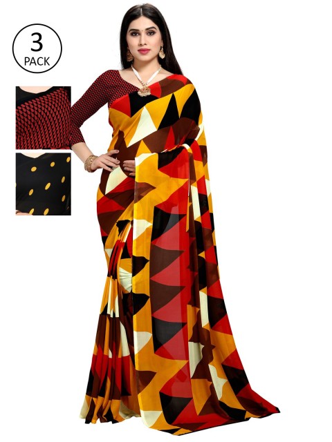 

KALINI Black & Red Pack of 3 Saree