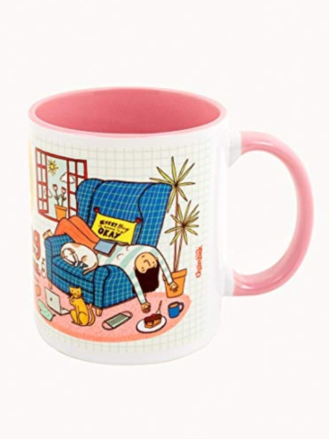

Chumbak Pink & White Hang in There Printed Ceramic Glossy Coffee Mug