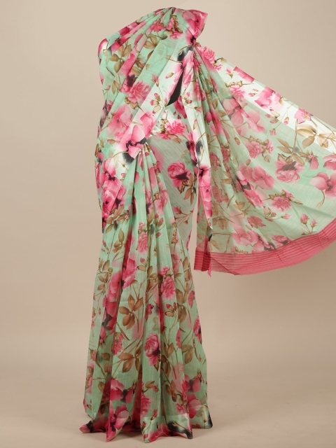 

Pothys Green & Pink Floral Cotton Blend Saree