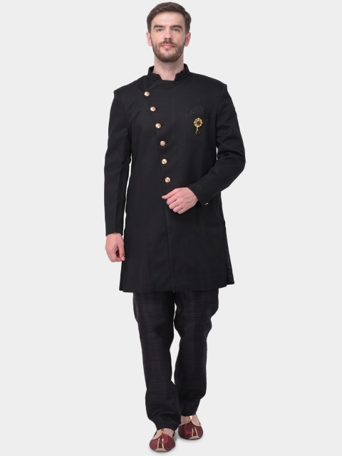 

SG RAJASAHAB Men Black Self-Design Sherwani Set