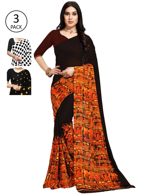 

KALINI Pack Of 3 Black & Yellow Saree