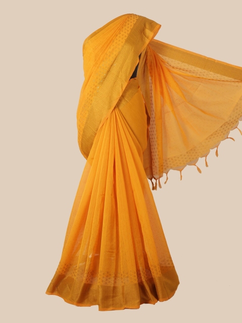 

Pothys Yellow Embellished Beads and Stones Jute Silk Saree