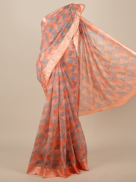 

Pothys Peach & Grey Printed Cotton Blend Saree