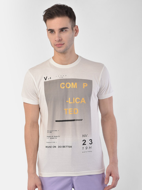 

COBB Men White & Grey Printed T-shirt