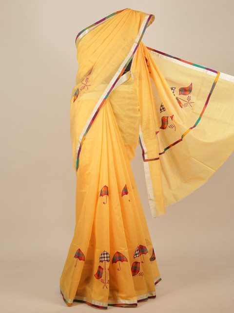 

Pothys Yellow & Orange Floral Embroidered Saree