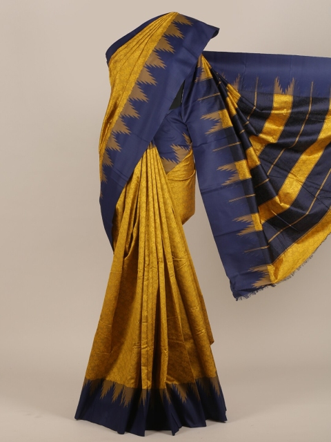 

Pothys Mustard & Blue Woven Design Art Silk Saree