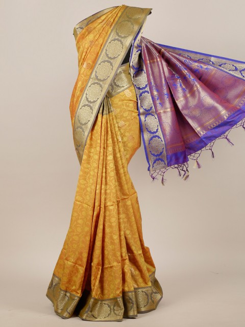 

Pothys Mustard & Gold-Toned Woven Design Zari Art Silk Saree