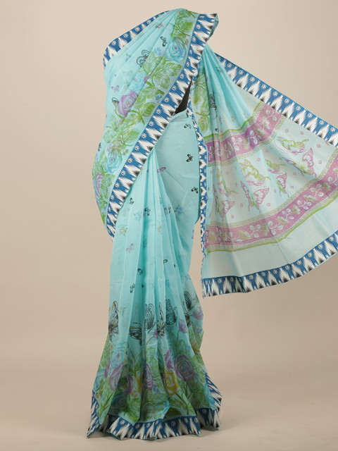

Pothys Blue & Green Floral Pure Cotton Saree