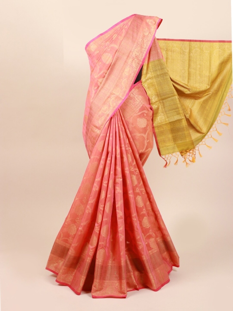 

Pothys Pink & Yellow Woven Design Zari Cotton Blend Saree