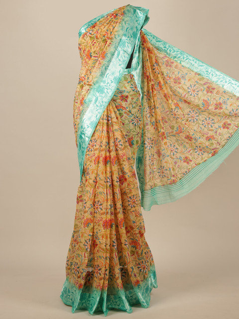 

Pothys Peach Floral Cotton Blend Saree