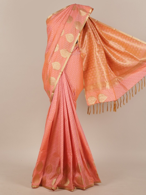 

Pothys Peach & Gold-Toned Ethnic Motifs Zari Art Silk Saree