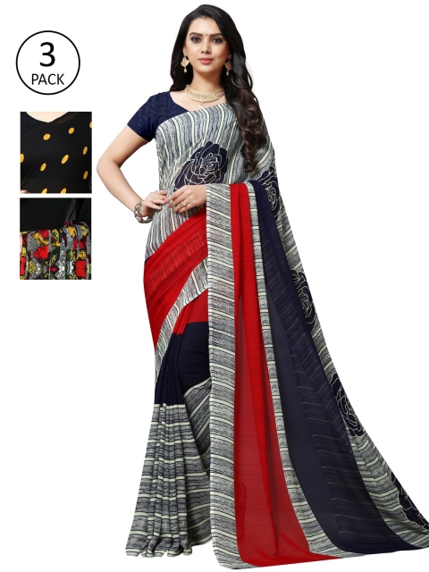 

KALINI Multicoloured Set of 3 Poly Georgette Saree, Multi