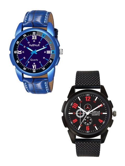 

VeBNoR Boys Blue & Red Set of 2 Bracelet Style Straps Analogue Watch
