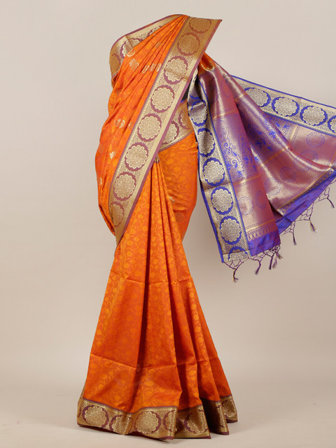 

Pothys Orange & Blue Woven Design Art Silk Saree