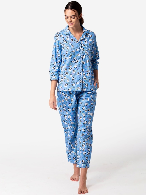 

Bellofox Women Blue & White Printed Cotton Night Suit