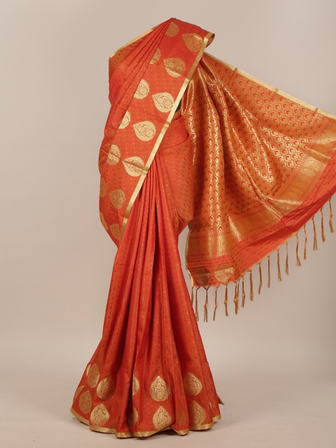 

Pothys Orange & Gold Woven Design Art Silk Saree